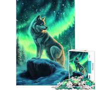 1000 Piece Teenager Puzzles Wolf Under The Northern Lights Fun at Home Activities, Pattern Assembly Relax Games for And from 14 Years And over (38X52cm)