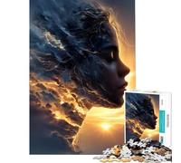 1000 Piece Teenager Puzzles Woman's Profile Merged with Storm Clouds Educational Game for Educational Game Challenge Toy Gifts For Birthdays Wall Decoration (Size 38x26cm)