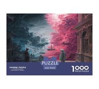 1000 Piece The Gate of Ruins Jigsaw Puzzles Great Gift for Adults Family Challenging Toys Home Decors Brainteasing Red-Blue Illusion Sea Jigsaw Puzzle for Adults 70x50cm/1000pcs