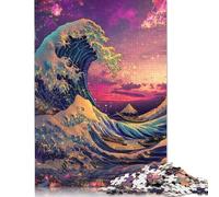 1000 Piece The Great Wave Synthwave Cyberpunk Artwork Jigsaw Puzzles, for Adults & Wooden Puzzles Educational Games For Kids 1000pcs (75x50cm)