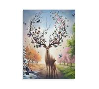 1000 Piece，The magical deer and the four seasons，Jigsaw Puzzles for Adults Educational Toy for Kids Creative Games Entertainment Wooden Puzzles Home Decor（75x50cm）-AM87