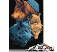 1000 Piece Three Wolves Under Moonlight Jigsaw Square Puzzle for Adults & Wooden Puzzles Educational Game Challenge Toy 1000pcs (75x50cm)