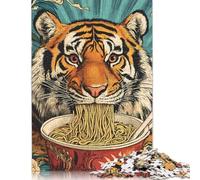 1000 Piece Tiger Eating Ramen Noodles Square Puzzle for Adults Wooden Puzzles Educational Puzzle Family Game 1000pcs (75x50cm)