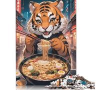 1000 Piece Tiger Eating Ramen Square Puzzles for Adults, Wooden Puzzles Toy Wall Decor 1000pcs (75x50cm)