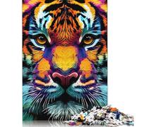 1000 Piece Tiger Pop Art Animal Face Puzzles for Adults Wooden Puzzles Educational Game for Children As A 1000pcs (75x50cm)