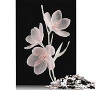 1000 Piece Translucent Pink Flowers on Black Background Jigsaw Puzzles for Adult Teenagers Wooden Puzzle Adult Jigsaw Puzzle Puzzle for Adults And Teenager 1000pcs (75x50cm)