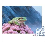 1000 Piece Tree Frog Jigsaw Puzzle for Adults & Kids - Challenging Brain Teaser, Pink Flowers Puzzle, Decoration Unique Gift 38x26cm/1000pcs