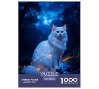 1000 Piece Turkish Angora Cat Jigsaw Puzzle for Adults - Challenging Brain Teaser, Dark Forest Jigsaws, Home Decoration Unique Gift 52x38cm/1000pcs