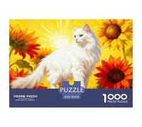 1000 Piece Turkish Angora Cat Jigsaw Puzzle for Adults Kids - Challenging Game, Sunflowers Puzzle, Home Decoration Unique Gift 70x50cm/1000pcs