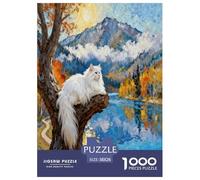 1000 Piece Turkish Angora Cat Jigsaw Puzzle for Adults Kids - Family Fun, Family Happy Game, Lakeside Mountains Puzzle, Home Decoration Birthday Gifts 38x26cm/1000pcs