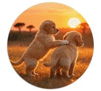1000 Piece Two Cute Puppies Jigsaw Puzzle for Adults - Family Fun, Family Happy Game, Sunset Grassland Puzzles, Home Decoration Gifts 1000pcs (67.5x67.5cm)