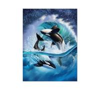 1000-Piece，Two orcas rolling in the ocean，Puzzle - Challenging, Artistic for Relaxation（75x50cm）-I1
