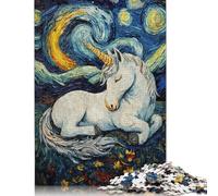 1000 Piece Unicorn Sleeping Starry Night Square Puzzles for Adults, Wooden Puzzles Toy Wall Decor 1000pcs (75x50cm)
