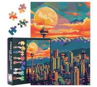 1000 Piece Vancouver Jigsaw Puzzle for Adults Canada Travel Skyline Puzzle Retro Cityscape Art Stanley Park Seawall Scenic View Challenging Puzzle 27.5x19.7 Inch