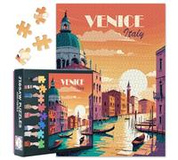 1000 Piece Venice Italy Jigsaw Puzzle for Adults Retro Travel Destination Puzzle European Vacation Landscape Canals and Gondolas Vintage Illustration Art 27.5x19.7 Inch