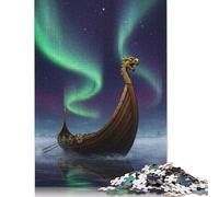 1000 Piece Viking Ship Under Aurora Borealis Jigsaw Puzzles for Adults Teenagers Puzzles for Adults & Teenager Relax Puzzles Games 1000pcs (75x50cm)