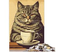 1000 Piece Vintage Cat Coffee Jigsaw Puzzle for Adult Teenagers Wood Jigsaw Puzzles Educational Game Challenge Toy Birthday Gifts 1000pcs (75x50cm)