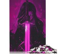 1000 Piece Warrior Anime Demon Woman with Pink Sword Puzzles for Adults Wooden Puzzles Educational Game for Children As A 1000pcs (75x50cm)