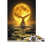 1000 Piece Water Splashing Around Celestial Whale Moonlit Ocean Night Square Jigsaw Puzzles for Adults, Paper Puzzles Educational Game for Children 38x26cm/1000pcs