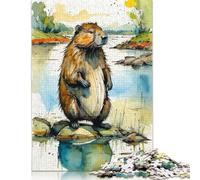 1000 Piece Watercolor Beaver by The River Adult Puzzles Wooden Puzzles Educational Stress Relief Toy Puzzle 1000pcs (75x50cm)