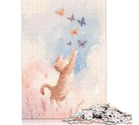 1000 Piece Watercolor Cat Chasing Butterflies Jigsaw Puzzle for Adult Teenagers Wooden Puzzle Jigsaws for Adults Puzzles for Adults Teens 1000pcs (75x50cm)