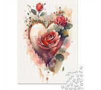 1000 Piece Watercolor Heart Rose Jigsaw Puzzle for Adult Teenagers Wood Jigsaw Puzzles Educational Game Challenge Toy Birthday Gifts 1000pcs (75x50cm)