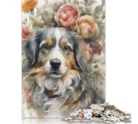 1000 Piece Watercolor Painting Flower Dog Jigsaw Puzzle for Adult Teenagers Christmas Eve Gifts 1000pcs (38x26cm)