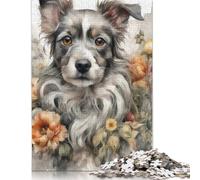 1000 Piece Watercolor Painting Flower Dog Jigsaw Puzzle for Adult Teenagers Paper Puzzle Christmas Eve Gifts 1000pcs (38x26cm)