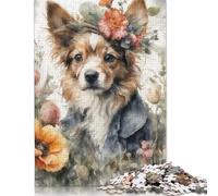 1000 Piece Watercolor Painting Flower Dog Jigsaw Puzzles for Adults Paper Puzzle for Adults And Teenager Educational Puzzle 1000pcs (38x26cm)