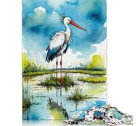 1000 Piece Watercolor Stork Square Puzzle for Adults, Wooden Puzzles Puzzle Hands-on Game 1000pcs (75x50cm)