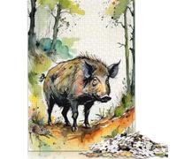 1000 Piece Watercolor Wild Boar Square Jigsaw Puzzles for Adults, Paper Puzzles Learning Educational Toy 38x26cm/1000pcs