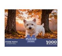 1000 Piece West Highland White Terrier Jigsaw Puzzle for Adults - A Mindful Challenge, Family Game, Autumn Leaf Puzzle, Decoration Unique Gift 38x26cm/1000pcs