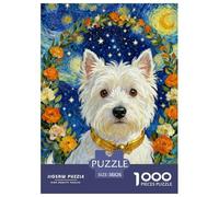 1000 Piece West Highland White Terrier Jigsaw Puzzle for Adults - Challenging Brain Teaser, Floral Wreath Jigsaws, Home Decoration Birthday Gifts 38x26cm/1000pcs