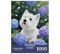 1000 Piece Westie Jigsaw Puzzles for Adults Kids Challenge Toy Family-Friendly Brain Teaser Decoration Westie Hydrangea Puzzle Unique Gift 38x26cm/1000pcs