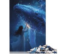 1000 Piece Whale And Woman in Blue Light Square Puzzles for Adults, Paper Puzzles Family Entertainment Toys 38x26cm/1000pcs