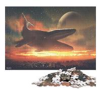 1000 Piece Whale Flying Above City 80s Retro Creative Square Jigsaw Puzzles for Adults And Wooden Puzzles Educational Game for Adult 1000pcs (75x50cm)