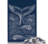 1000 Piece Whale Tail with Waves on Navy Blue Creative Square Jigsaw Puzzles for Adults & Wooden Puzzles Educational Toys 1000pcs (75x50cm)
