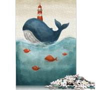 1000 Piece Whale with Lighthouse Square Jigsaw Puzzles for Adults & Paper Puzzles Learning Educational Toys Family Games 38x26cm/1000pcs