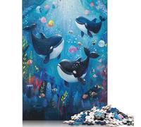 1000 Piece Whales And Fish Underwater Illustration Jigsaw Square Puzzle for Adults & Wooden Puzzles Educational Game Challenge Toy 1000pcs (75x50cm)