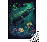 1000 Piece Whimsical Crocodile Jigsaw Puzzle for Adult Teenagers Wood Jigsaw Puzzles Educational Game Challenge Toy Birthday Gifts 1000pcs (75x50cm)