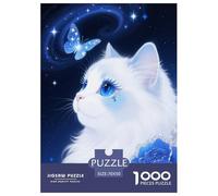 1000 Piece White Cat Jigsaw Puzzles for Adults Kids Challenge Toy Family-Friendly Brain Teaser Home Decoration White Cat Starlight Puzzle Unique Gift 70x50cm/1000pcs
