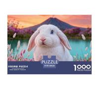 1000 Piece White Rabbit Jigsaw Puzzle for Adults - Challenging Brain Teaser, Wildflower Lake Puzzles, Home Decoration Gifts 38x26cm/1000pcs