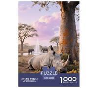 1000 Piece White Rhinoceros Jigsaw Puzzle for Adults - Family Fun, Family Game, South African Grassland Puzzle, Home Decoration Unique Gift 38x26cm/1000pcs