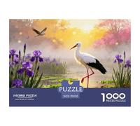 1000 Piece White Stork Jigsaw Puzzle for Adults Kids - Family Fun, Family Happy Game, Wetland Iris Jigsaws, Decoration Birthday Gifts 70x50cm/1000pcs
