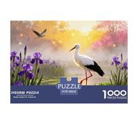 1000 Piece White Stork Jigsaw Puzzle for Adults Kids - Family Fun, Family Happy Game, Wetland Iris Jigsaws, Decoration Birthday Gifts 38x26cm/1000pcs
