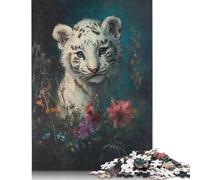 1000 Piece White Tiger Cub in Flowers Creative Square Jigsaw Puzzles for Adults And Paper Puzzles Toy Intellectual Game 38x26cm/1000pcs