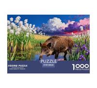 1000 Piece Wild Boar Jigsaw Puzzle for Adults & Kids - Challenging Game, Riverside Reed Marsh Puzzle, Home Decoration Gifts 38x26cm/1000pcs