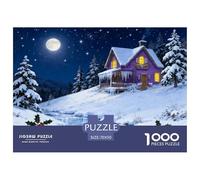 1000 Piece Winter Cabin Jigsaw Puzzle for Adults Kids - Challenging Game, Moonlight Snow Jigsaws, Decoration Birthday Gifts 70x50cm/1000pcs