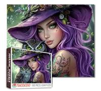 1000 Piece Witch and Owl Jigsaw Puzzles for Adults, Purple Hair Witch Puzzle,Challenging Family Activity Perfect for Game Nights,Beautiful Witch Puzzle Wall Art Halloween Woman Decor