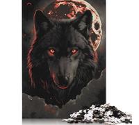 1000 Piece Wolf Dark Moon Red Clouds Jigsaw Puzzles for Adults Learning Educational Toys Family Games Birthday Gifts 1000pcs (75x50cm)